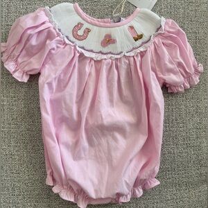 Lillie and Lilah Cowgirl Smocked Bubble Romper 9M